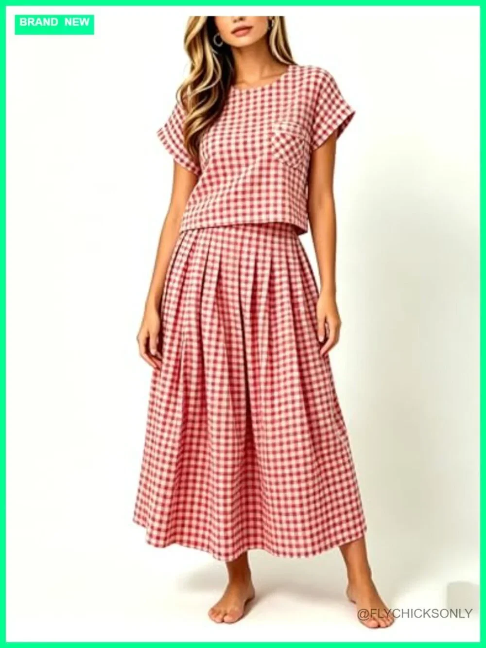 Plaid Skirt Set with Crop Top and Pockets Two Piece Outfit